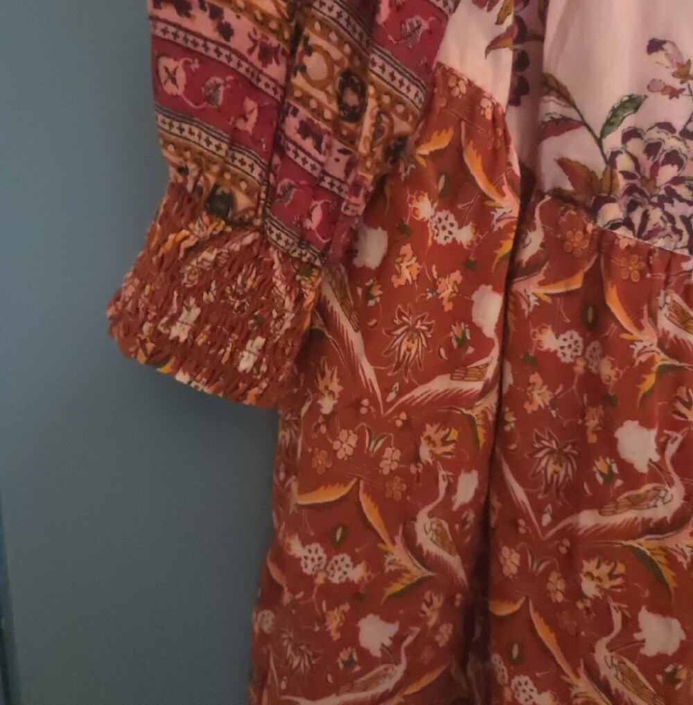 Anthropologie Boho Floral Tiered V-Neck Women's Dress - Red & Pink - Picture 5 of 6